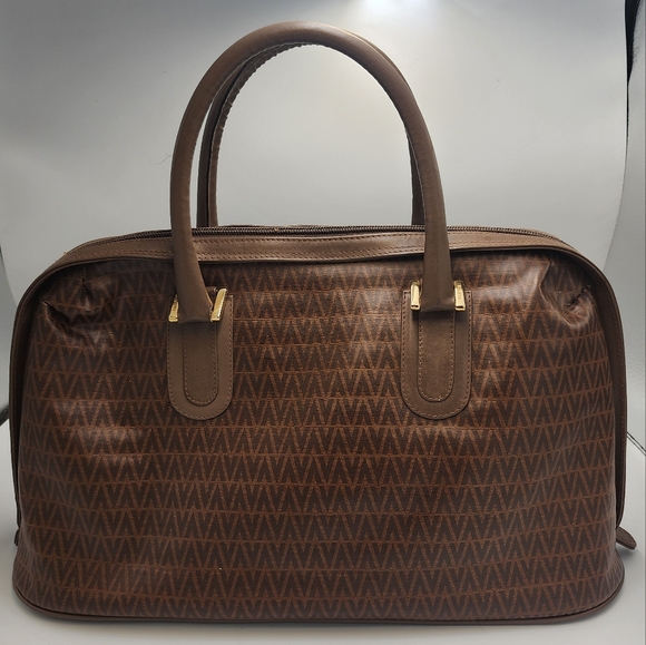 VALENTINO Brown Signature Chevron Patterned Boston Bag/Large Satchel - Picture 2 of 15